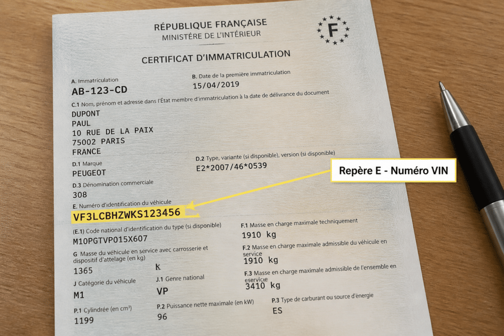numéro vin sur carte grise