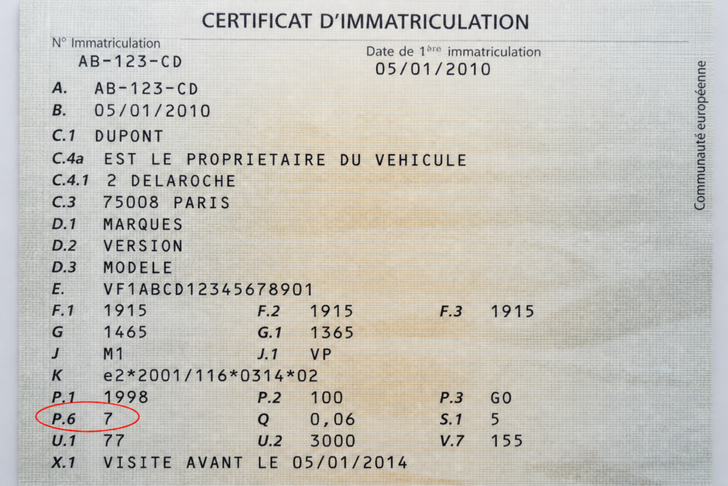 p6 carte grise
