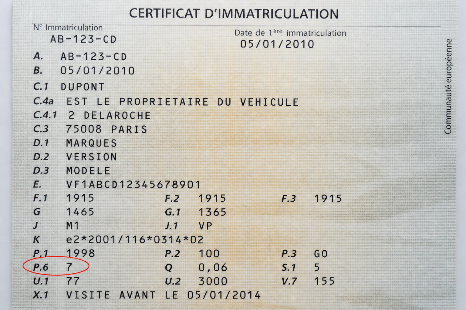 p6 carte grise