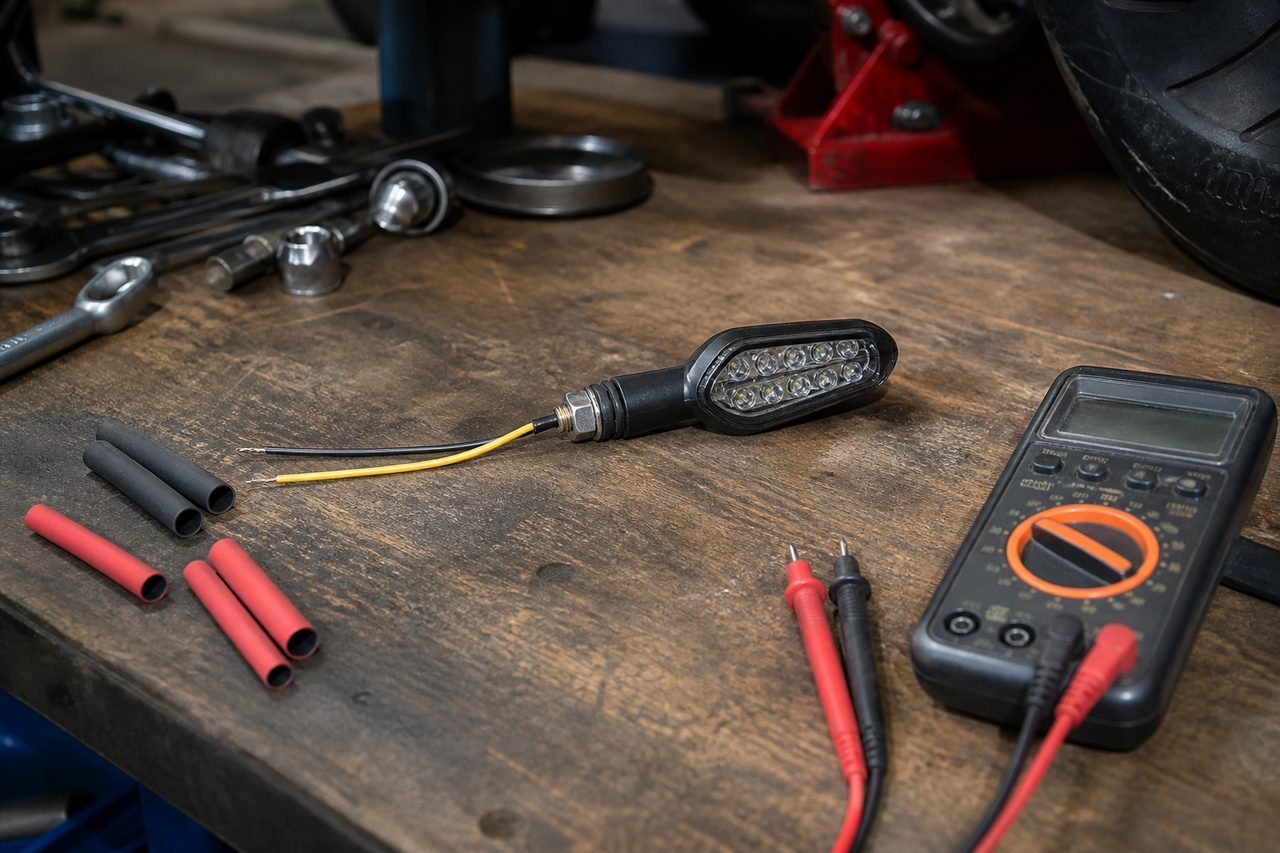 Branchement clignotant moto 2 fils: méthode, LED et erreurs à éviter